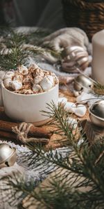 Une Tasse,Décorations,Cannelle,Branches,Coupe,Nourriture,Zéphyr,Guimauve