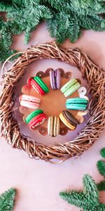 Food,Desert,Cookies,Basket,Makaroons,Multicolored,Motley,Macaroons