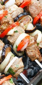 Food,Skewers,Barbecue,Shashlik,Skewer,Vegetables,Meat