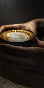 Food,Tinsel,Sequins,Mug,Cup,Hands,Cappuccino,Coffee