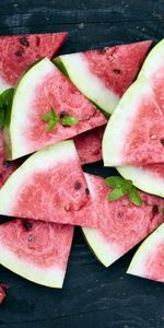 Food,Watermelon,Ripe,Lobules,Slices,Mint