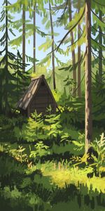 Forest,Hut,Paint,Art