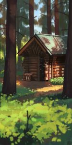 Forest,Hut,Trees,Art