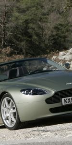 Vantage,V8,2006,Вид Сбоку,Кабриолет,Лес,Стиль,Тачки (Cars),Астон Мартин (Aston Martin),Бежевый