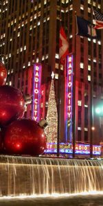 Fêtes,Décorations De Noël,Balles,Jouets D’Arbre De Noël,Rue,Fontaine,Nuit,Des Balles