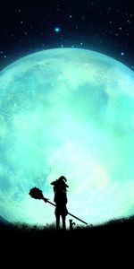 Full Moon,Silhouette,Art,Night,Witch,Moon