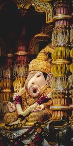 Ganesha,Miscellanea,Miscellaneous,Deity,Columns,Statuette,Golden,Column,Gold,Religion,God