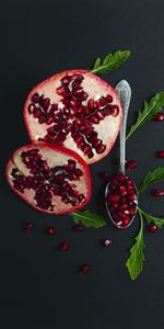 Garnet,Food,Fruit,Spoon,Leaves,Pomegranate