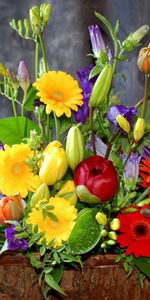 Légumes Verts,Verdure,Composition,Fleurs,Gerberas,Bouquet,Typographie,Inscription