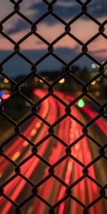 Glare,Miscellanea,Miscellaneous,Fence,Street,Night,Grid