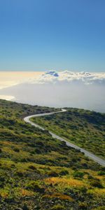 Grass,Clouds,Mountain,Road,Slope,Hill,Nature