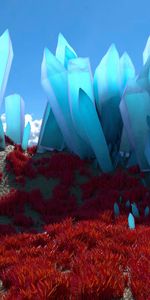 Grass,Crystals,Valley,3D