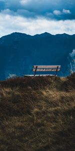 Grass,Mountain,View,Nature,Bench,Landscape