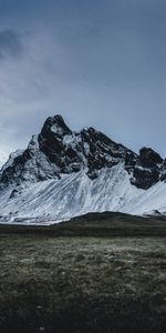 Grass,Mountains,Evening,Nature,Snow