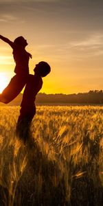 Grass,Pair,Field,Couple,Sunset,Silhouettes,Love