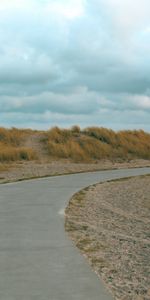 Grass,Road,Turn,Hill,Roadside,Shoulder,Nature