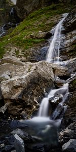 Grass,Rocks,Waterfall,Lumps,Blocks,Nature