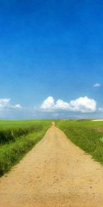 Grass,Sky,Clouds,Summer,Road,Nature,Sunny