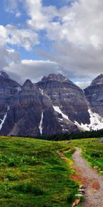 Grass,Sky,Mountains,Rocks,Path,Grey,Trail,Nature,Clouds,Contrast