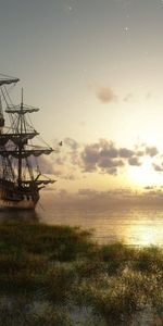 Grass,Sky,Stranded,Shallow,Nature,Stars,Ship