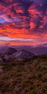 Grass,Stones,Clouds,Mountains,Nature,Sunset,Landscape