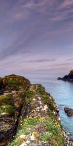 Grass,Stones,Rocks,Evening,Nature,Sea