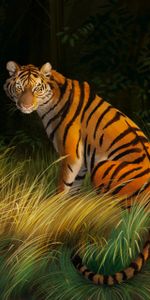 Grass,Striped,Predator,Tiger,Art