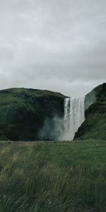 Grass,Waterfall,Hills,Landscape,Nature,Greens