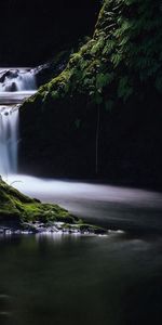 Grass,Waterfall,Nature,Dark