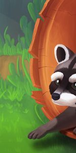 Grass,Wood,Tree,Raccoon,Art