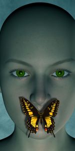 Green Eyed,Butterfly,Silence,Face,3D