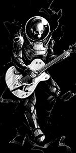 Guitar,Bw,Art,Chb,Guitarist,Spacesuit,Guitar Player,Skeleton,Space Suit