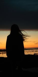 Hair,Wind,Night,Silhouette,Dark,Girl