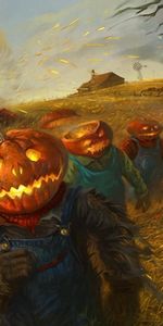 Halloween,Holiday,Run,Running,Combine Harvester,Combine,Holidays,Field,People,Pumpkin