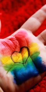 Hand,Rainbow,Motley,Paint,Heart,Multicolored,Love