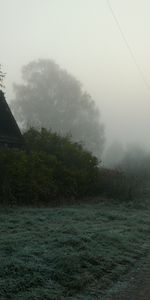 Haze,Country,Trees,Fog,Countryside,Road,Nature,Gloomy,House