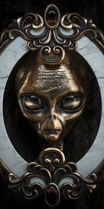 Cabeza,Forastero,Retrato,Extraterrestre,Metálico,Metal,3D