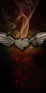 Heart,Smoke,Dark Background,Wings,Abstract