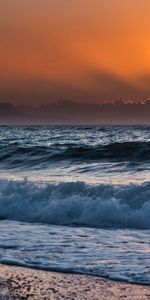 Horizon,Mainly Cloudy,Overcast,Surf,Noise,Line,Nature,Sun,Sunset,Waves,Sea