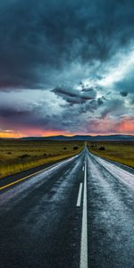 Balisage,Nuages,Soir,Horizon,Route,Nature