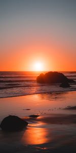 Horizon,Shore,Bank,Nature,Sunset,Stones,Sea,Waves