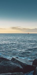 Horizon,Stones,Boat,Nature,Sea