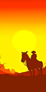 Horseman,Rider,Sunset,Art,Silhouette,Western,Vector