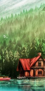 House,Rivers,Forest,Art