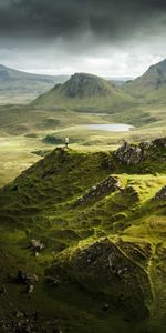 Pistes,Pentes,Portree,Glissements De Terrain,Glissements,Nature,Portrée,Humain,Royaume Uni,Personne,Grande Bretagne,Solitude