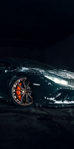 Voitures,Sportif,Glacé,Neige,Lamborghini Aventador,Lamborghini,Vue De Côté,Le Noir,Voiture De Sport,Sombre