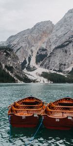 Lake,Boats,Mountains,Nature