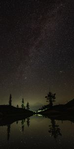 Lake,Reflection,Dark,Starry Sky,Mountains,Stars,Night