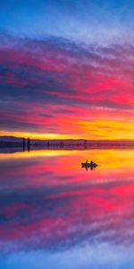 Lake,Reflection,Nature,Sunset,Boat,Landscape