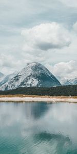 Montañas,Lago,Orilla,Banco,Bosque,Naturaleza,Paisaje